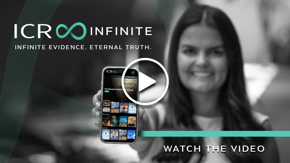 ICR Infinite streaming service shown on a phone, with the tagline Infinite Evidence. Eternal Truth.