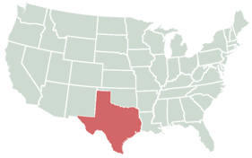 Texas highlighted on map of the U.S.