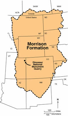 Map showing the extraordinary areal extent of the Morrison Formation.